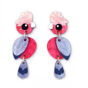 Adorable Pink Parrot Bird Pendant Earrings Z230